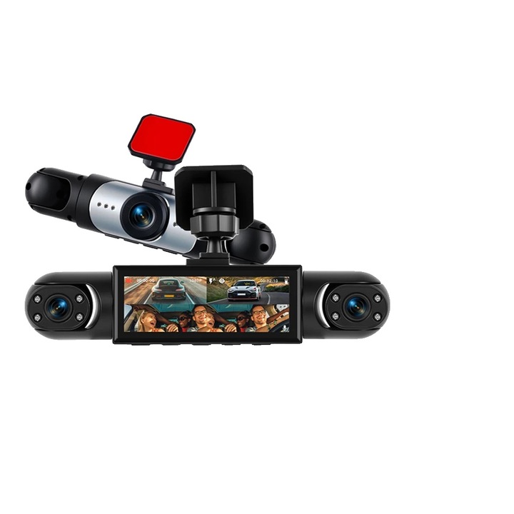 Camera auto DVR, 4 canale, functie de vedere nocturna, 1080P, display IPS 16 inch