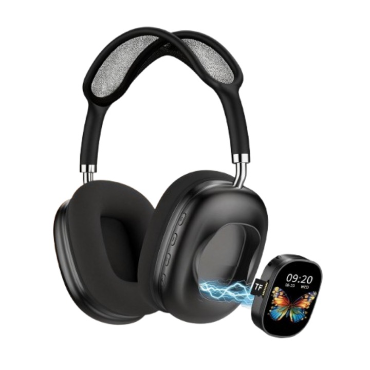 Vezeték nélküli Bluetooth Over-Ear fejhallgató, SDLOGAL, LED, TF, Multipoint csatlakozás, Levehető LED kijelző, Ezüst