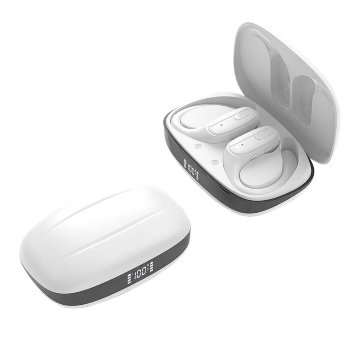 Lime Fofen Y80 vezeték nélküli fejhallgató: zajszűrés, fülre akasztható kialakítás, fehér, univerzális méret, 450 mAh töltőtok, Bluetooth 5.3