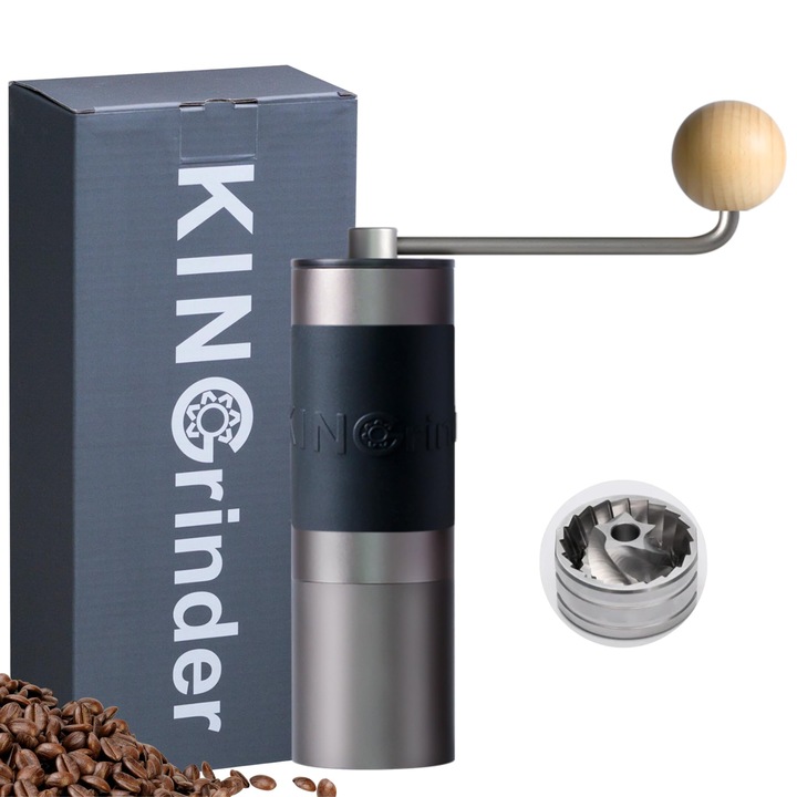 KINGrinder K0 rasnita de cafea manuala cu maner drept cu 140 de niveluri de macinare reglabile pentru Aeropress, presa franceza, picurare, capacitate 20-25 g