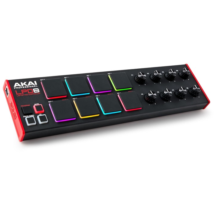 Akai Professional LPD8, Aparat de tobe USB MIDI Pad Controller cu MPC Drum Pads pentru Mac si PC, butoane atribuibile si software de productie muzicala