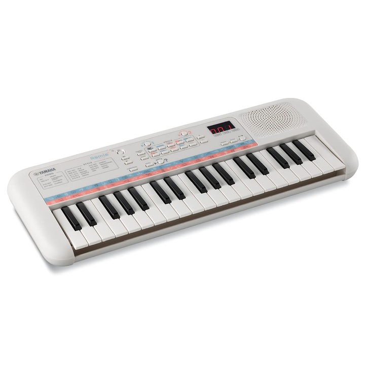 Mini tastatura Yamaha Remie PSS-E30, alba, Tastatura compacta, portabila pentru copii, cu mini tastatura si sunet excelent, Cu mini mufa pentru casti