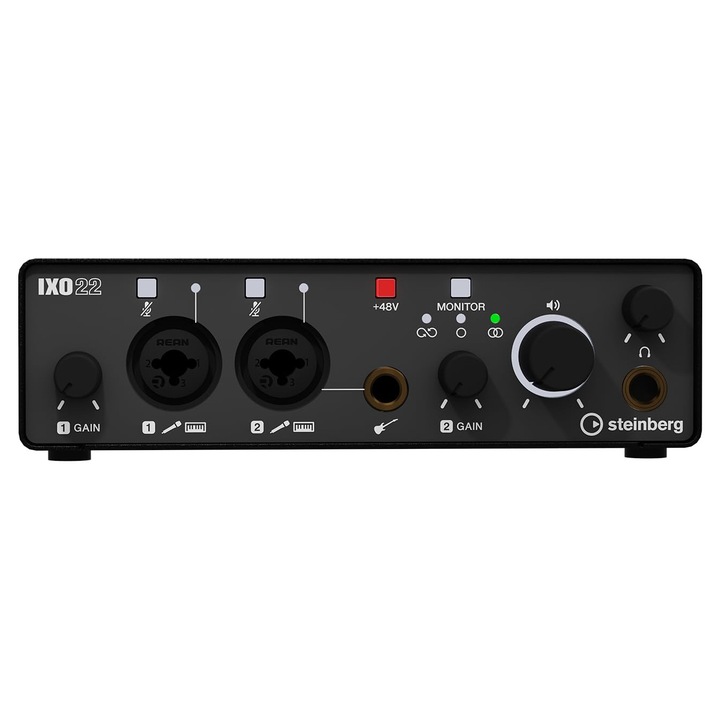 Interfata audio Steinberg IXO22 2 x 2 USB 2.0 cu doua preamplificatoare de microfon, inclusiv pachetul software Cubase AI si Cubasis LE, negru