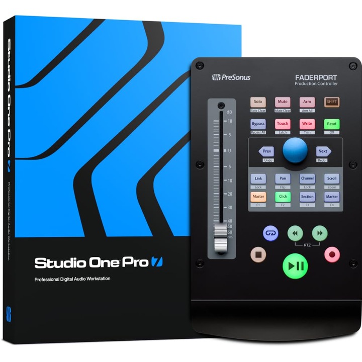 PreSonus FaderPort, controler de mixer DAW pentru productia muzicala cu Studio One Artist, Ableton Live Lite, pachet de software pentru inregistrare, streaming si podcasting