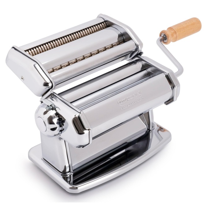 Aparat de paste Imperia IPASTA Classica 100% Made in Italy.Masina de otel pentru paste proaspete.Macinator de aluat manual cu manivela.Pentru prepararea aluaturilor pentru lasagna, tagliolini, fettuccine