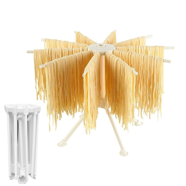 Uscator de paste Bugucat, uscator de paste suport pentru paste cu 10 trepte extensibile pentru prosoape pentru pahare de paste de pana la 2 kg, tija de transport integrata, uscator de spaghete pliabil, uscator de paste