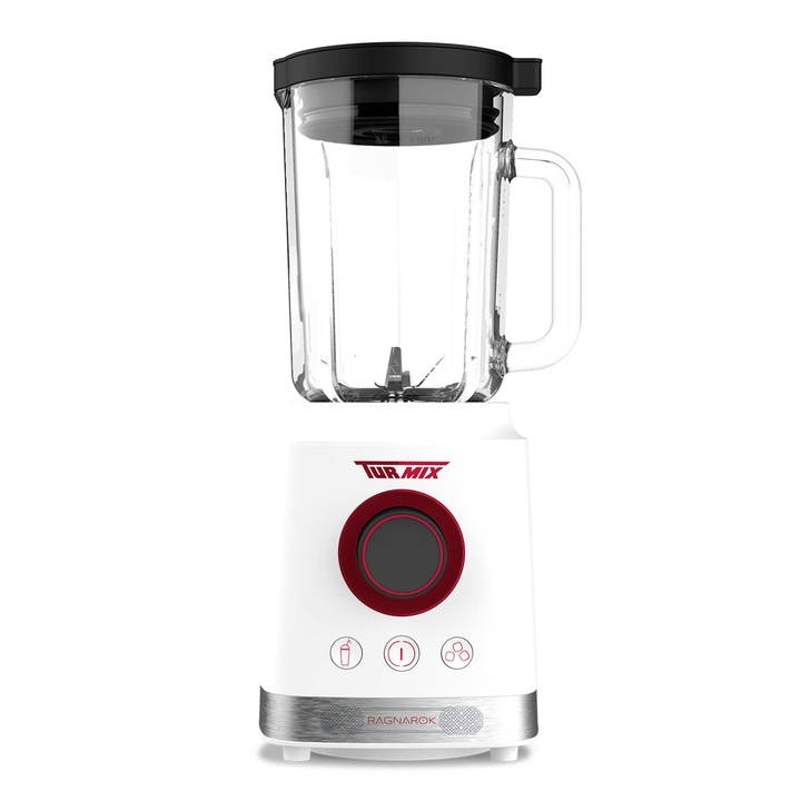 Baterie Turmix Ragnarok 1800 W, cana de sticla 1, 8 l, 3 programe, lame din otel inoxidabil, zdrobire gheata, fara BPA, se poate spala in masina de spalat vase, alb