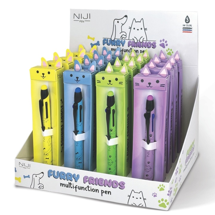 Pix 3 culori in 1, furry friends, cu varf touch, 4 modele (16 buc/display)