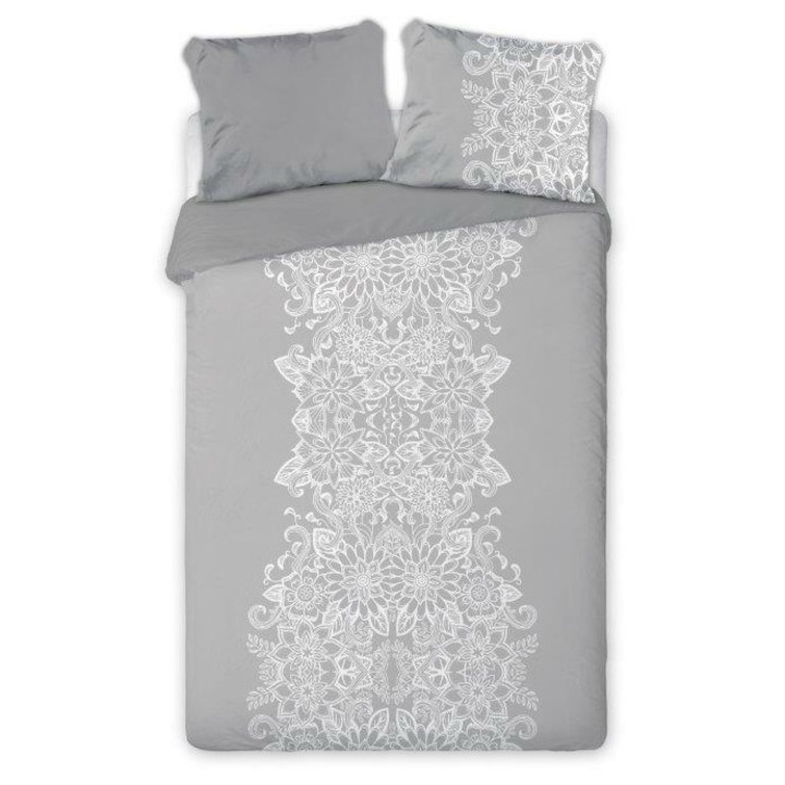 Szatin ágynemű 160x200 Elegant 004 Glamour szürke fehér orientális díszítőelemek kétoldalas