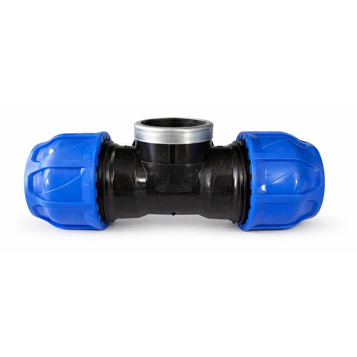 Teu compresiune PEHD filetat, 32 mm x 1 inch FI x 32 mm, PN16 Poelsan