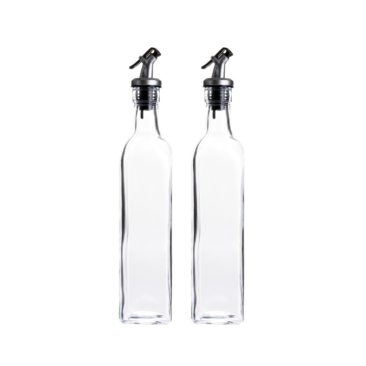 Set 2 sticle pentru ulei+otet, sticla, transparenta, 500 ml