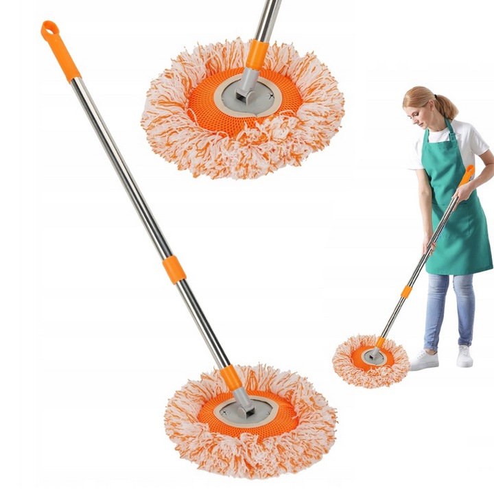 Mop de curatare reglabil, Mop reglabil rotativ 360 Floarea-soarelui Mop, inox maner 1.8m, Microfibra/chenilie, Usor de Folosit/Curatat, portocaliu