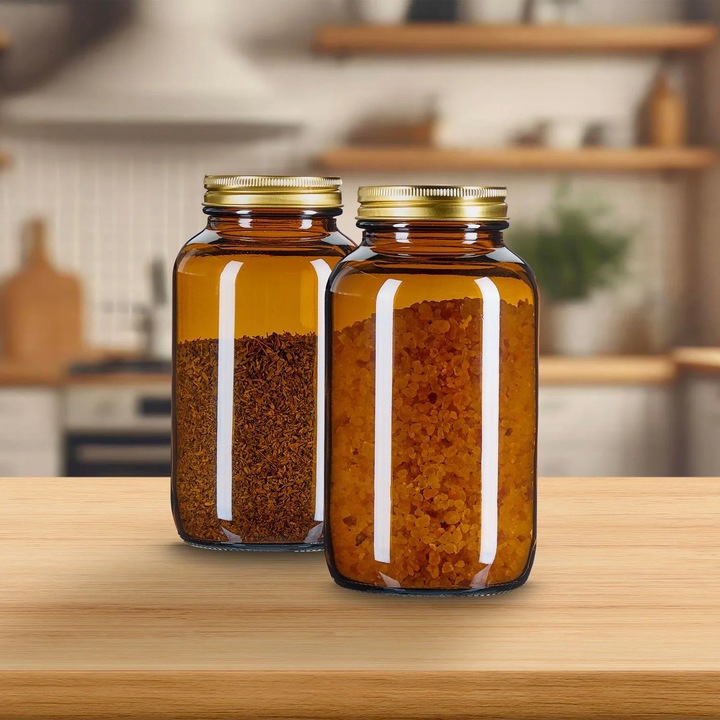 Set borcane de sticlă cu gura largă, Northix, închidere etanșă, sticlă chihlimbar, 500ml