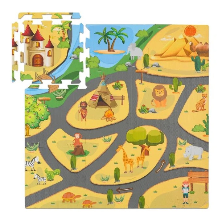 B2X Safari puzzle szőnyeg, 9 darabos, habgumi, nem mérgező, 30x30cm