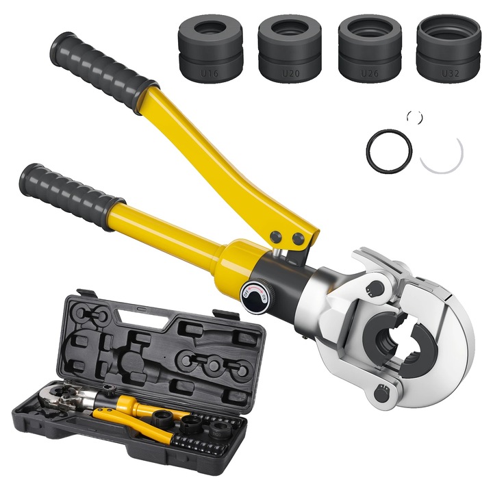 Cleste hidraulic pentru crimping, cap rotativ 360, 8 tone, galben, 16x20x25x32mm