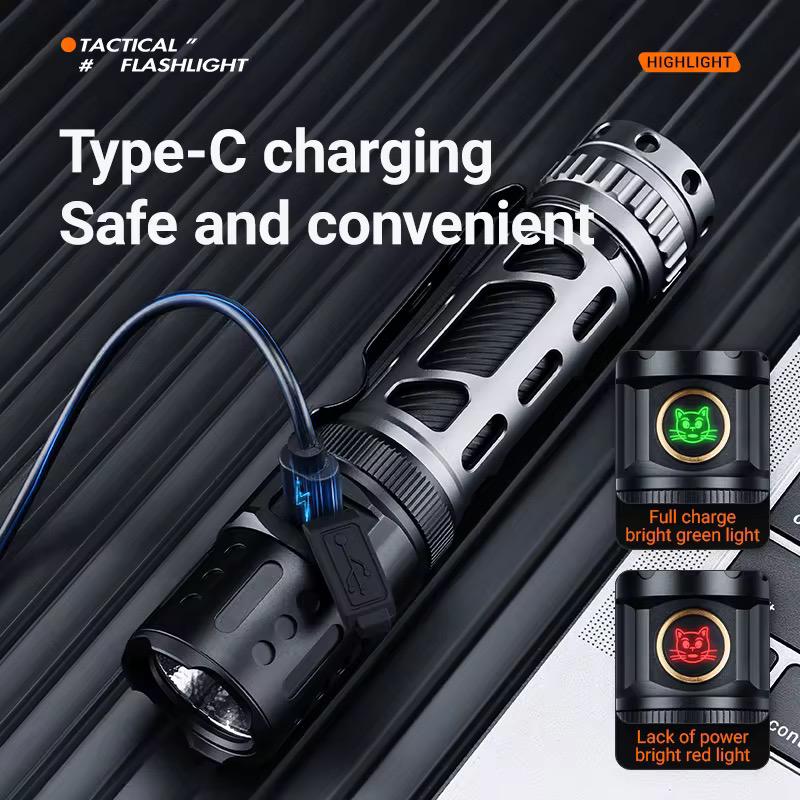 Lm 2200 EDC A6 taktikai zseblámpa, 2200 lm, dupla kapcsoló, USB C töltés, 18650 ...