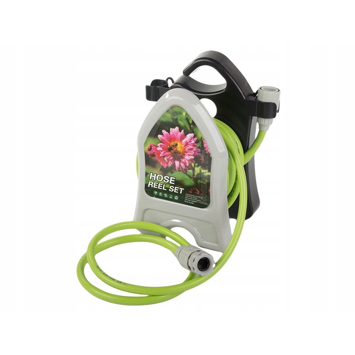 Furtun de gradina cu suport, Verk Group, 10m, pistol cu 7 moduri de pulverizare, multicolor