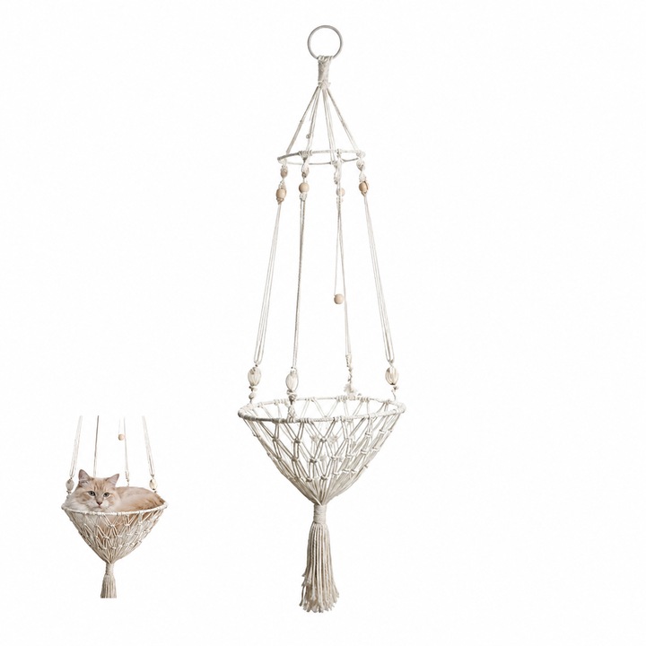 Pat pentru pisici, pat din plasa pentru pisici, pat pentru pisici pentru animale de companie, mobilier de interior din franghie de bumbac tesuta manual, galben crem, 40 * 120CM, 1 bucata