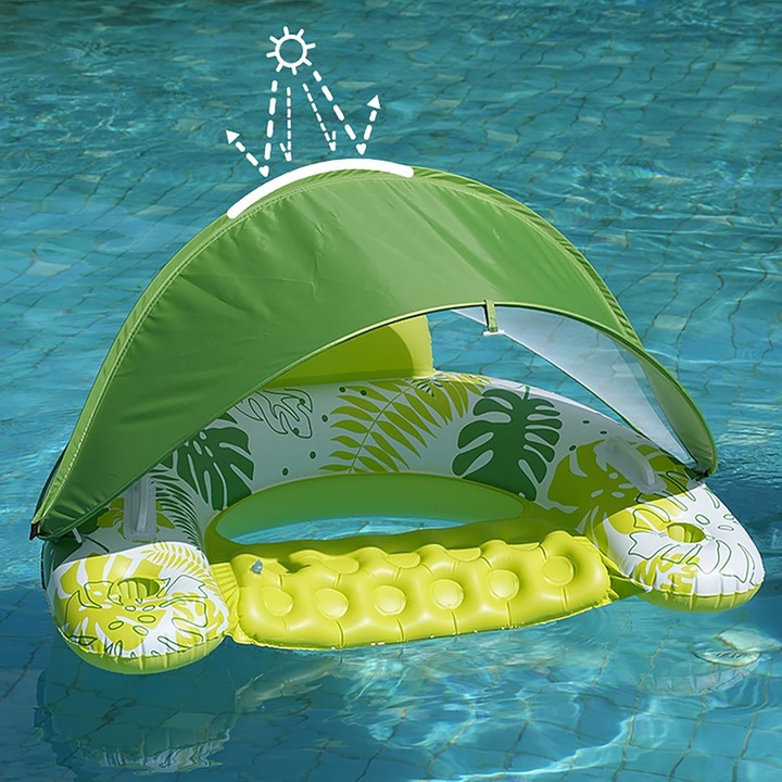 Saltea gonflabilă pentru piscină Luoistu, copertină înaltă detasabilă, suporturi pentru pahare, PVC