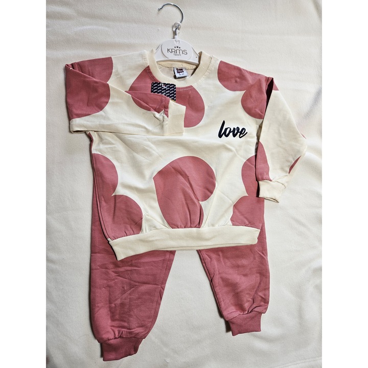 Set imbracaminte fete 2 piese, bluza si pantaloni, roz crem, 2-3 ani, bumbac