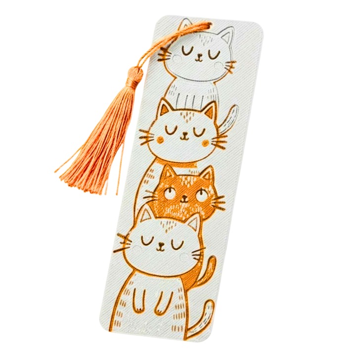 Semn de carte 3D cu pisici, snur portocaliu, accesoriu de lectura, design decorativ