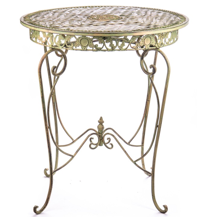 Masa rotunda din fier forjat verde, rezistenta la exterior