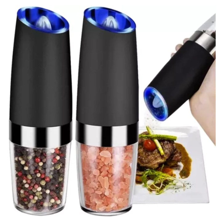 Set rasnite electrice pentru sare si piper AB HOMES, mecanism ceramic, iluminare LED, 20x6, 5x6, 5 cm
