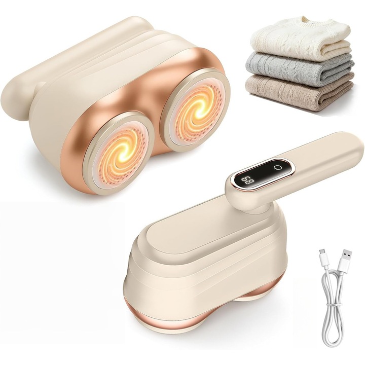 Aparat electric de indepartare a scamelor, design pliabil, 12 lame inox, 2 motoare, afisaj digital, Reincarcabil USB, autonomie lunga, Protejeaza materialele, ideal pentru haine si canapele