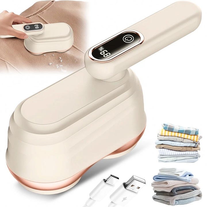 Aparat electric de indepartare a scamelor, design pliabil, 12 lame inox, 2 motoare, afisaj digital, Reincarcabil USB, autonomie lunga, Protejeaza materialele, ideal pentru haine si canapele