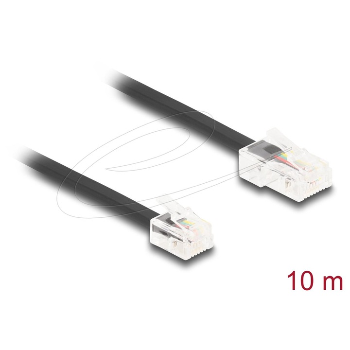 DeLock Telephone Cable RJ45 plug to RJ11 plug 10m Black, 293596, Hálózati kábelek