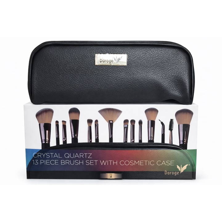 Set pensule machiaj Daroge Crystal Quartz, 13 piese, cu husa cosmetica, sintetice