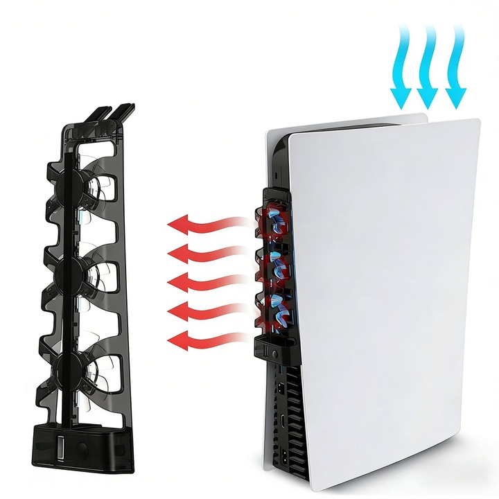 Cooler pentru PS5, FooFoony, 3 ventilatoare, negru, montaj lateral