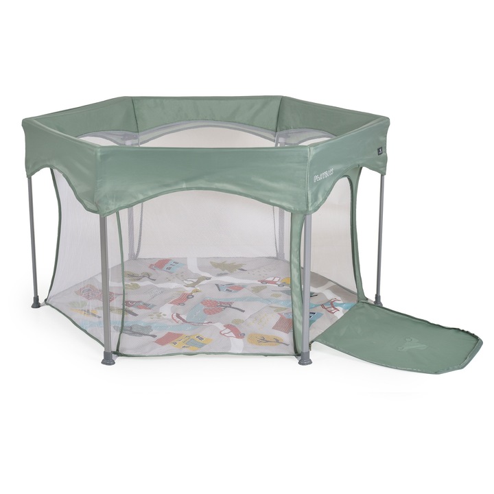 Tarc de joaca hexagonal Cangaroo Playbox, pliabil, verde, 139x118x74.5 cm