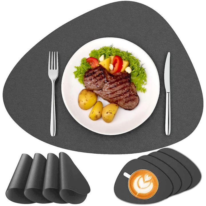 Set de 8 suporturi pentru masa Trival, gri, 4 mari (45x36,5cm) si 4 mici (14x11cm)