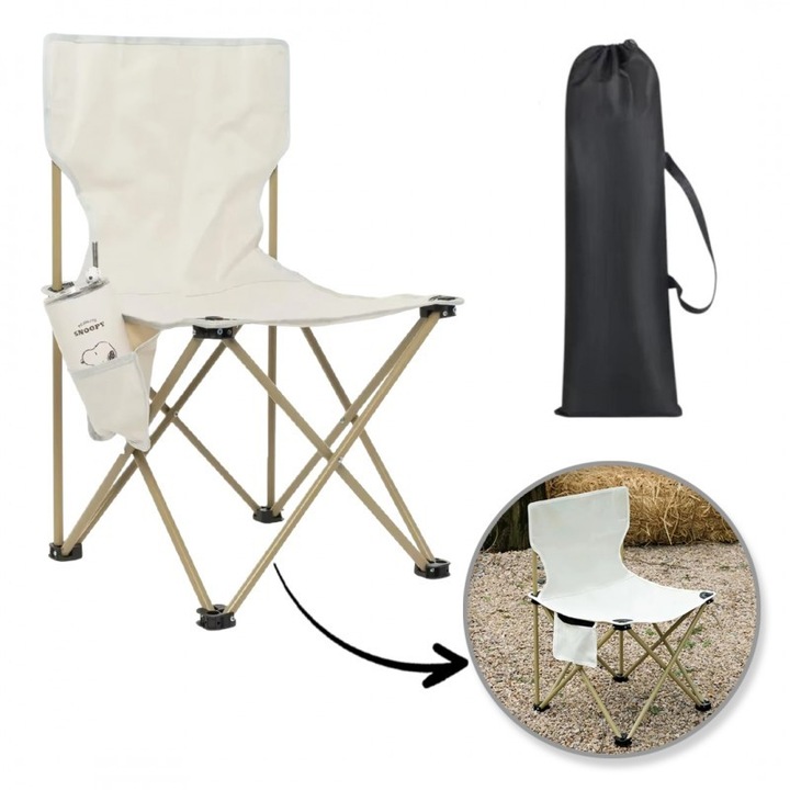 Scaun pliabil alb, pentru gradina, camping si pescuit, cu buzunar lateral, JollyMag, KRT12K, 72x43x43 cm