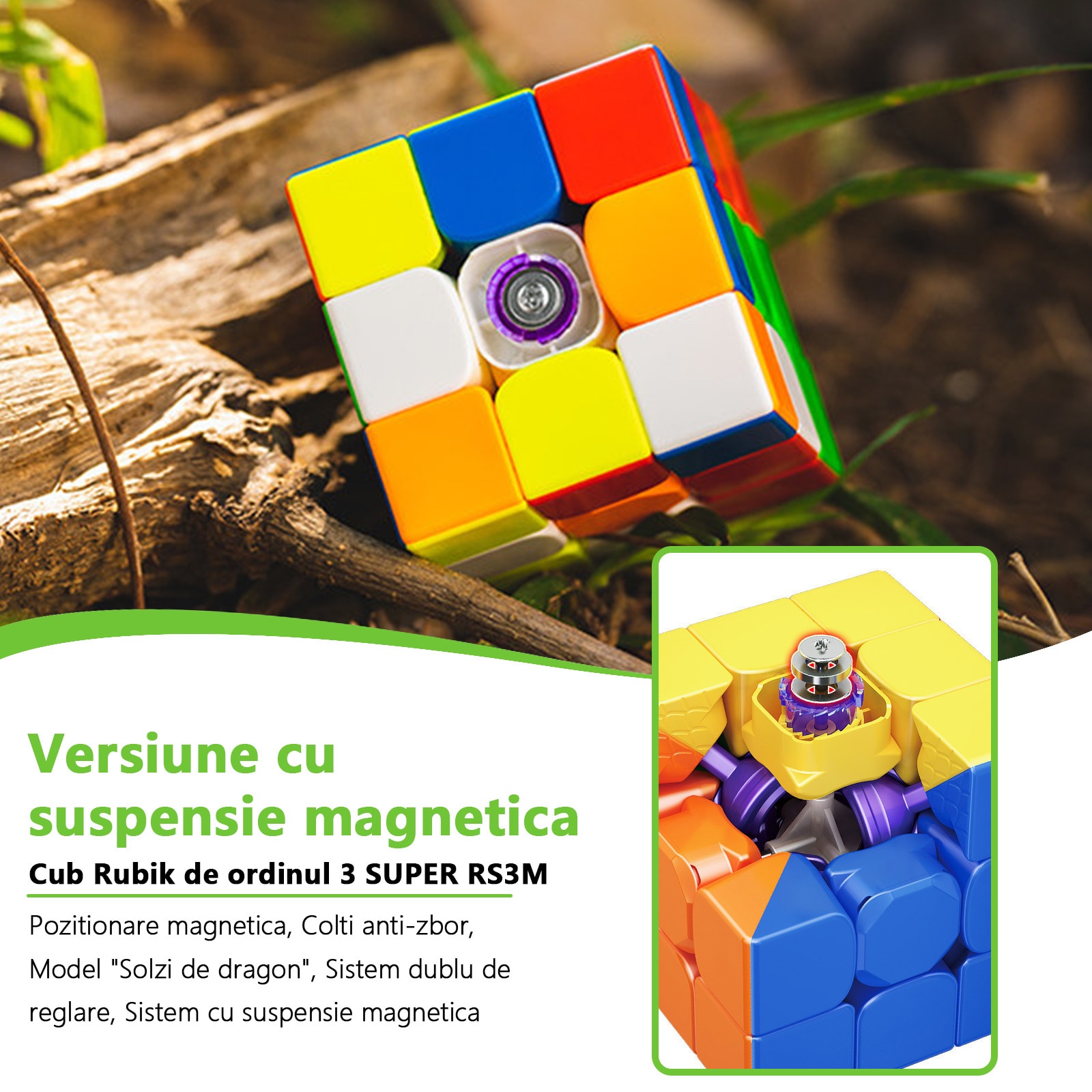 Cub Rubik Magnetic, 3x3, 56mm, Speed Cube din plastic ABS, levitatie ...