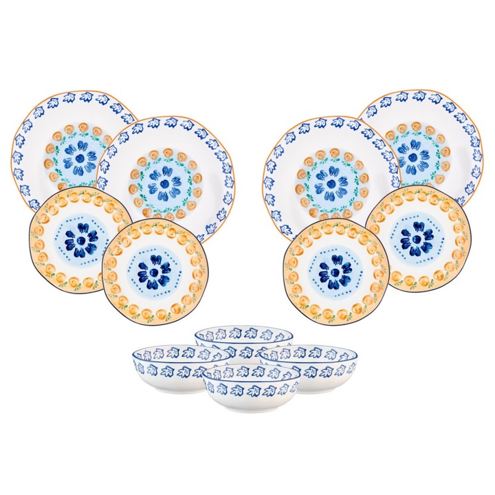 Serviciu de masa pentru 4 persoane, Set Esential 12 piese Napoli Citrus, portelan pictat manual