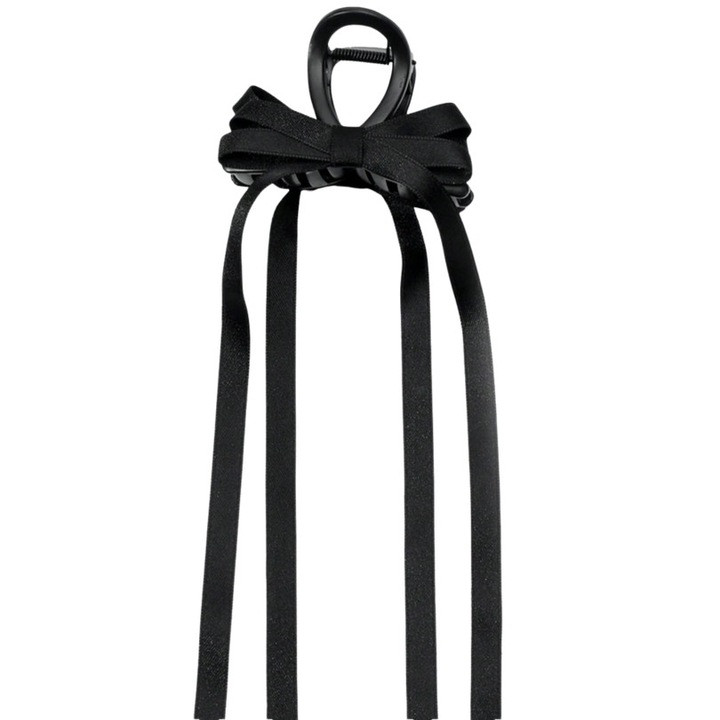 Clama de Par ZOYA Fashion cu Funda Satinata si Panglici Lungi, Eleganta, Marime Universala, Negru