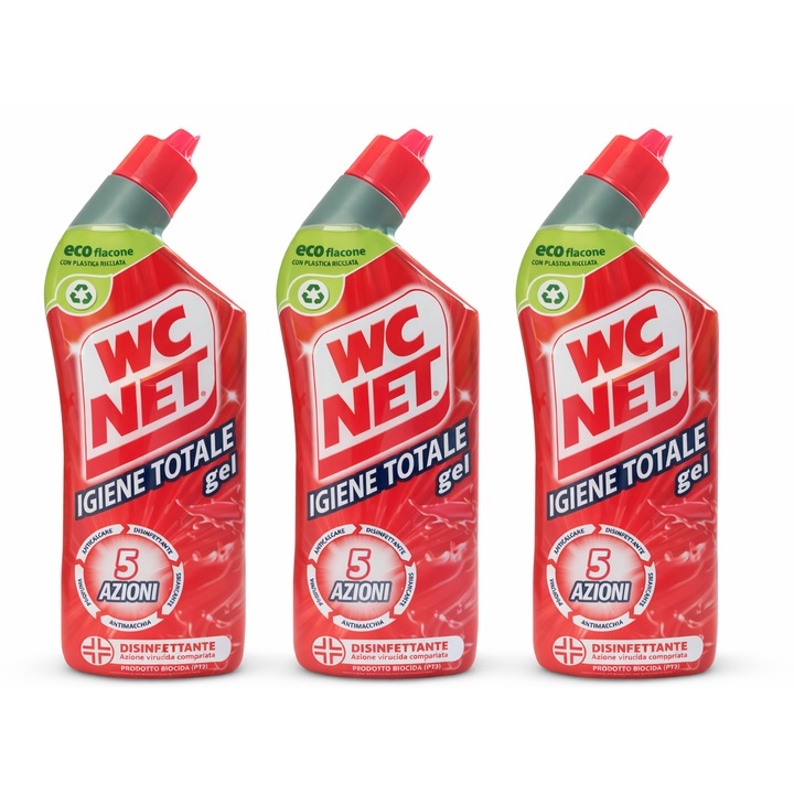 Set dezinfectant toaleta Wc Net Igiena Totala Gel, 3 flacoane 700 ml, curatare profunda, gel