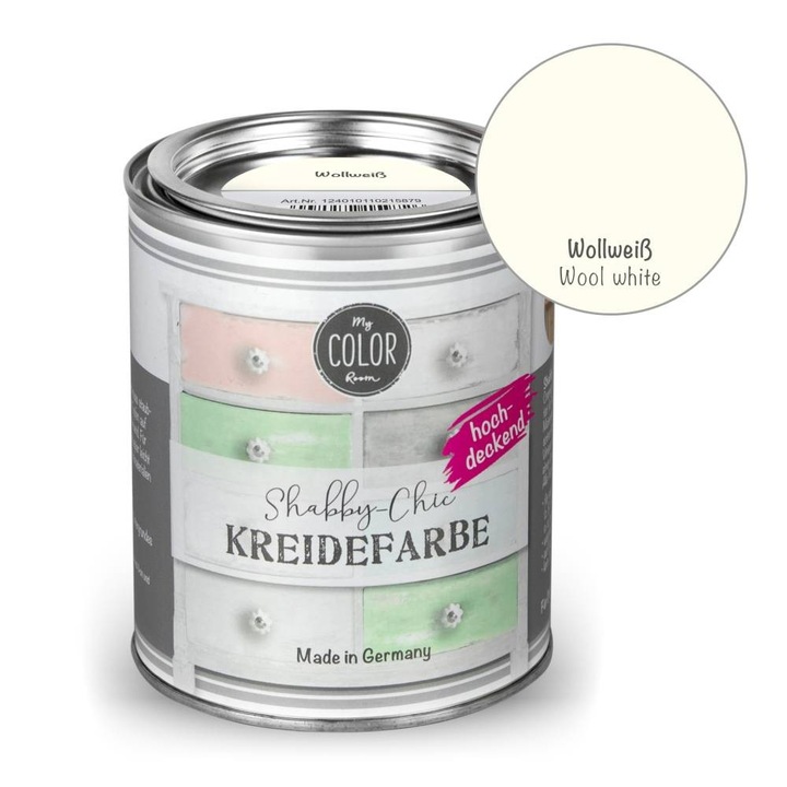 Vopsea creta pentru mobila, fara picurare, My COLOR Room by VIVA, 750ml Alb fildes