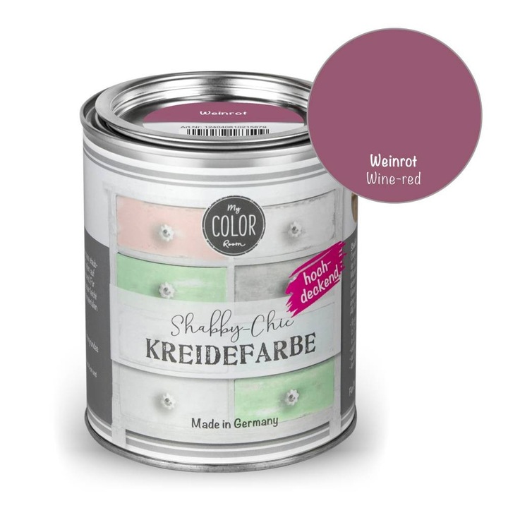 Vopsea creta pentru mobila, fara picurare, My COLOR Room by VIVA, 750ml Rosu carmin murdar