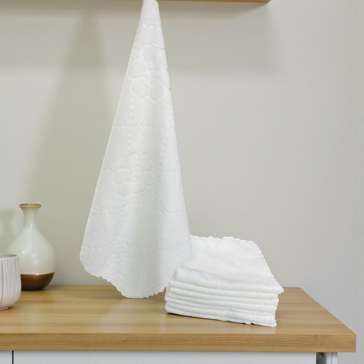 Set 10 Prosoape Albe din Microfibra -Absorbante, Moi si Rezistente, 30 X 30 cm Tip Batista