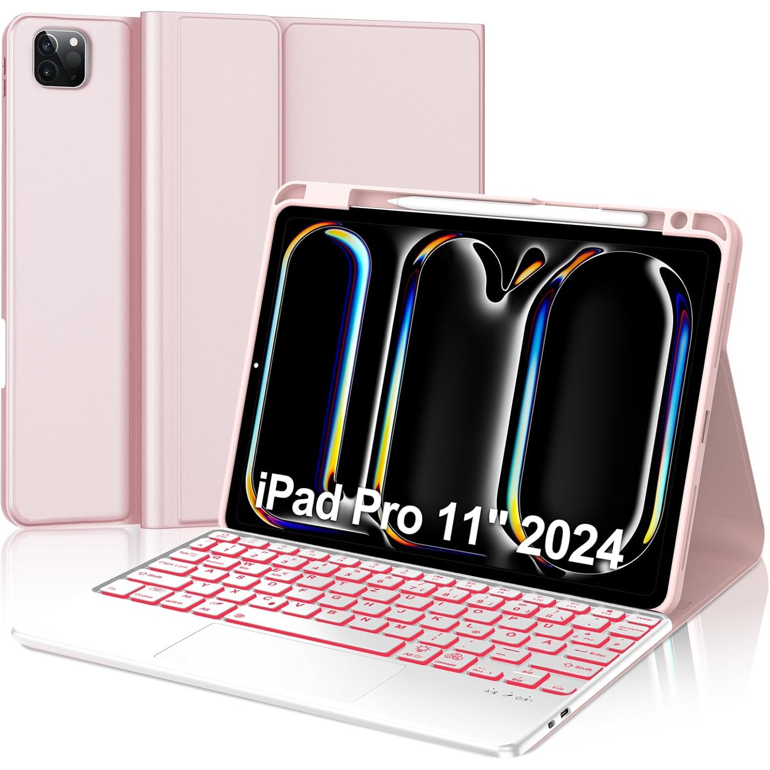Husa compatibila cu iPad Pro 11 inch M4 2024, 5th Generation, Magnetic Removable Bluetooth 7-Color Lighting