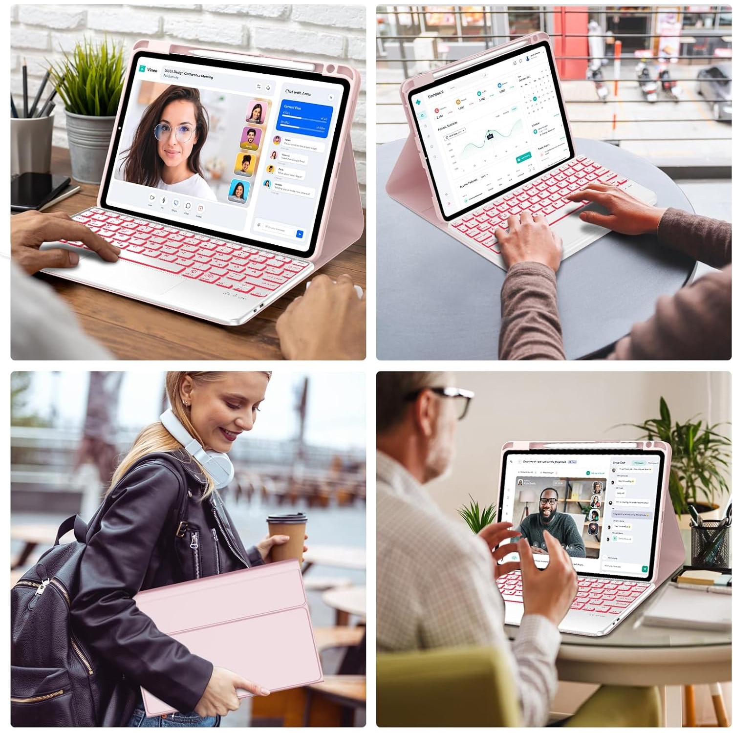 Husa compatibila cu iPad Pro 11 inch M4 2024, 5th Generation, Magnetic Removable Bluetooth 7-Color Lighting