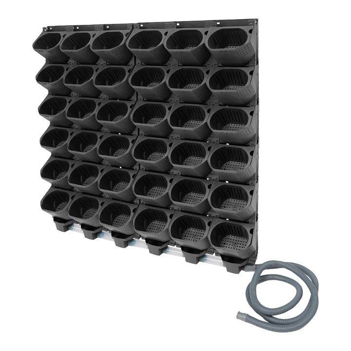 Ghiveci vertical pentru plante, 36 buzunare, sistem de irigare automata, capacitate apa 300 ml, furtun picurare 3 m