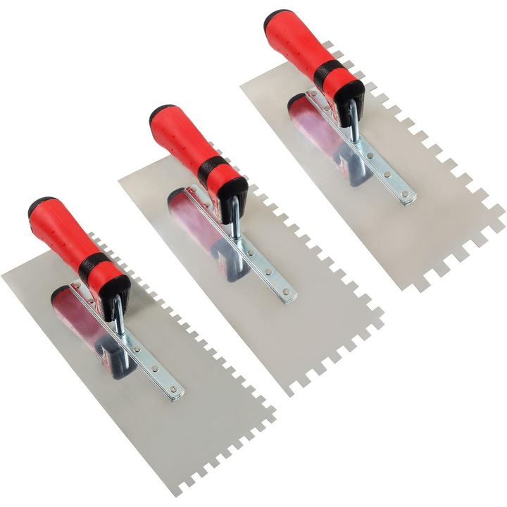 Set de 3 Drisca Zimtata, 10mm 8mm 6mm, pentru aplicare eficienta a mortarului, maner din plastic, otel