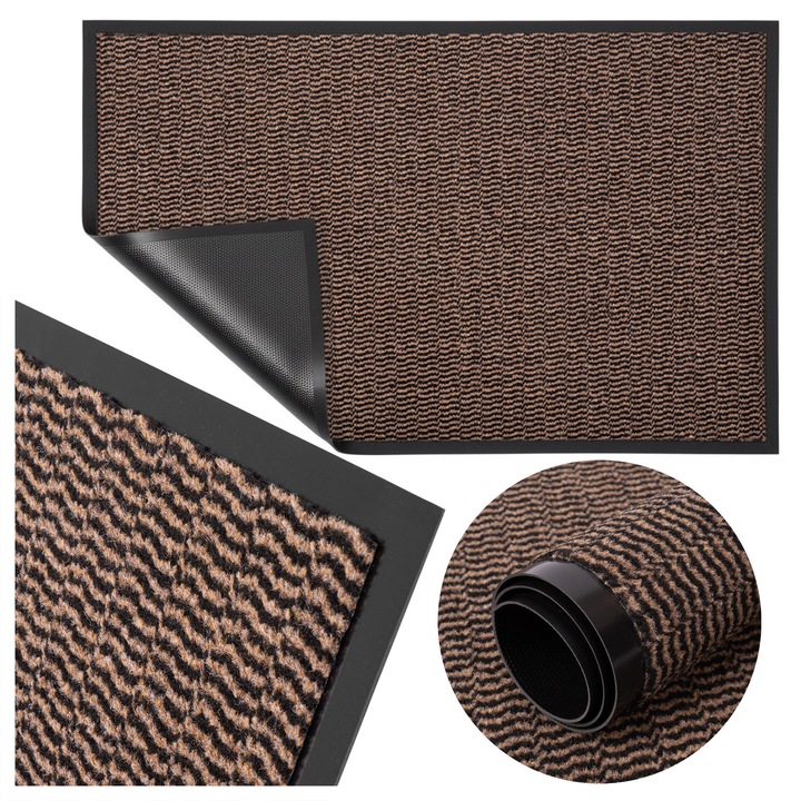Almeria bejárati szőnyeg, 90x150cm, barna, polipropilén textil anyag, csúszásgátló gumi alap