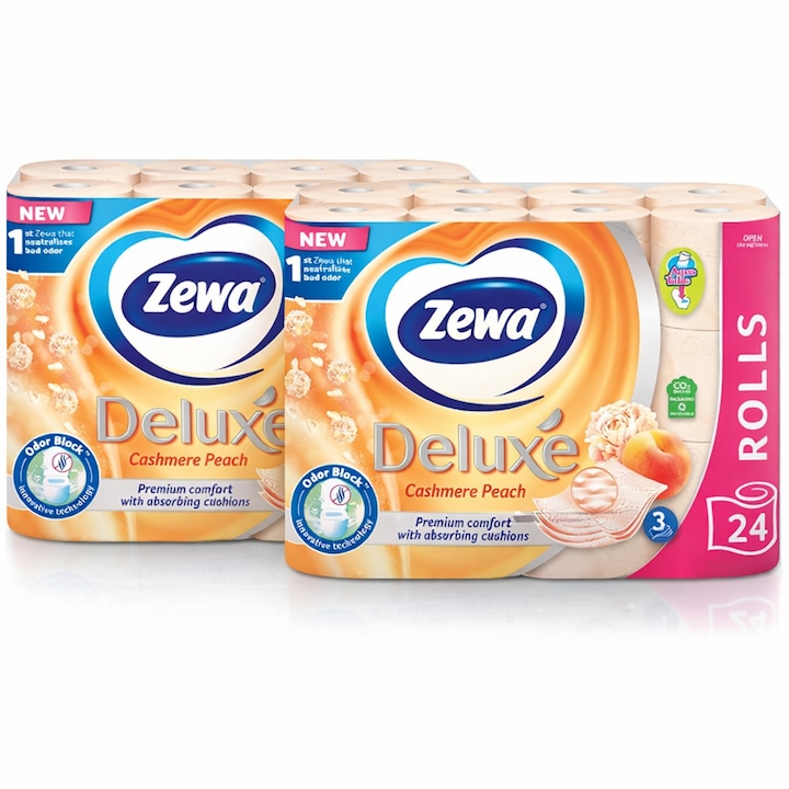 Pachet 2 x Hartie igienica Zewa Deluxe Cashmere Peach, 3 straturi, 24 role
