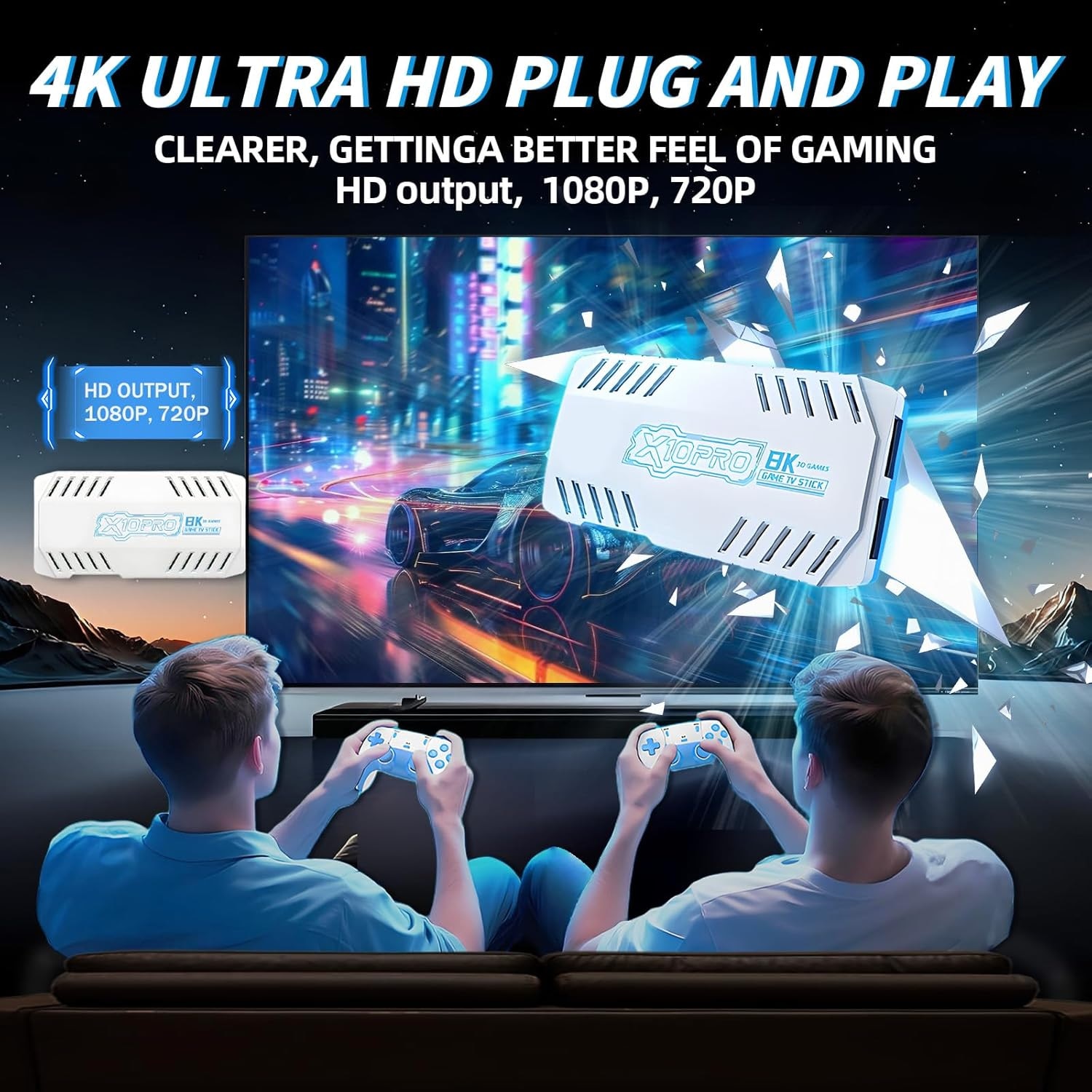 Consola Retro, BYONDSELF®, 128GB, 50000+ de Jocuri, Iesire 4K HDMI, 2 Controlere Wireless 2.4G, Plug si Play, Suport 2 Jucatori, Pentru TV, Proiector, Monitor, Alb/Albastru
