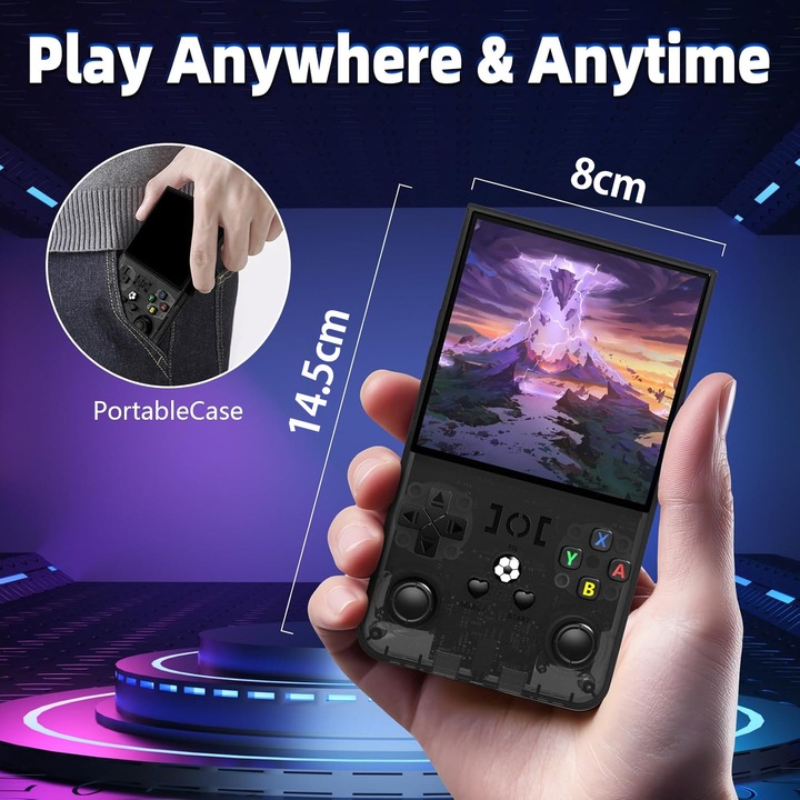 Конзола за игри BYONDSELF, преносима, ретро, 4-инчов IPS екран, 128 GB, 22000+ игри, 720 x 720, 4000 mAh, висококачествен HD екран, два джойстика, жак за слушалки, компактна, черна